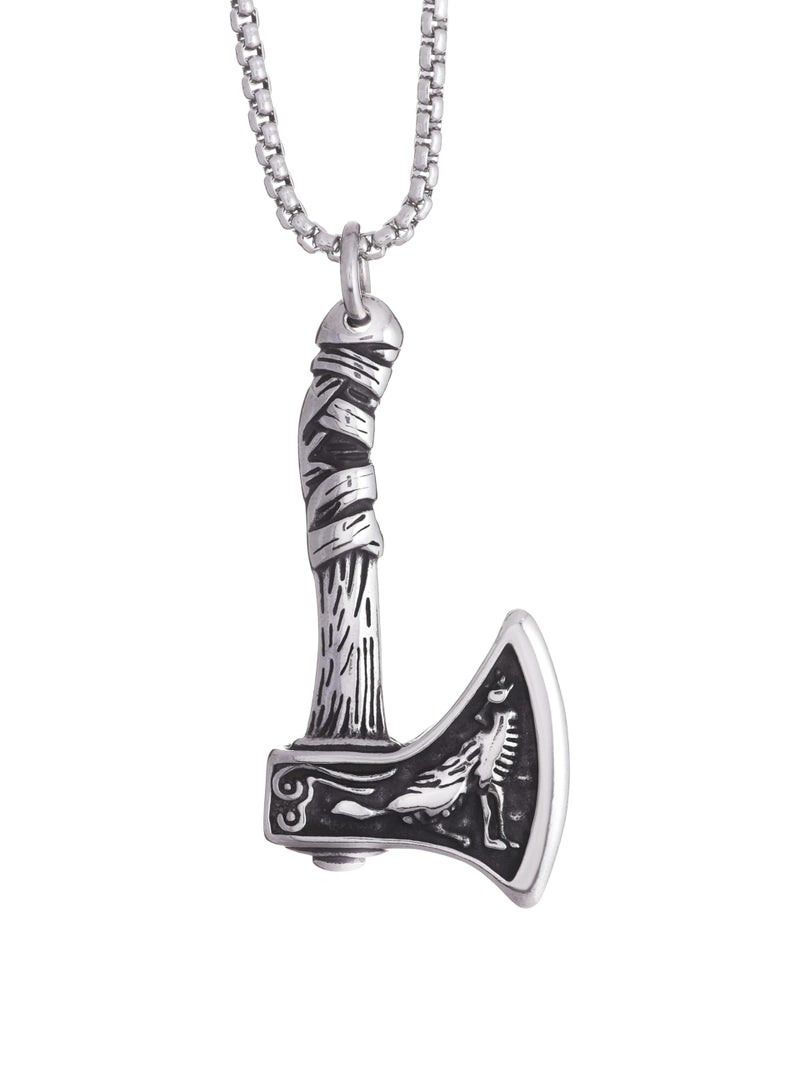 HAQUIL Viking Battle Axe Necklace, Stainless Steel Wolf Raven Axe Amulet Pendant, Box Chain, Viking Jewelry Gift - Image 1